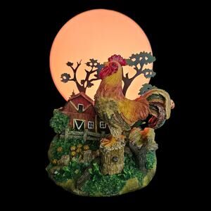 Vintage Rooster Night Light Lamp Barn Scene Sunrise Plug In Decor
